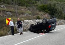 GORNJI TUČEPI Automobil završio na krovu!